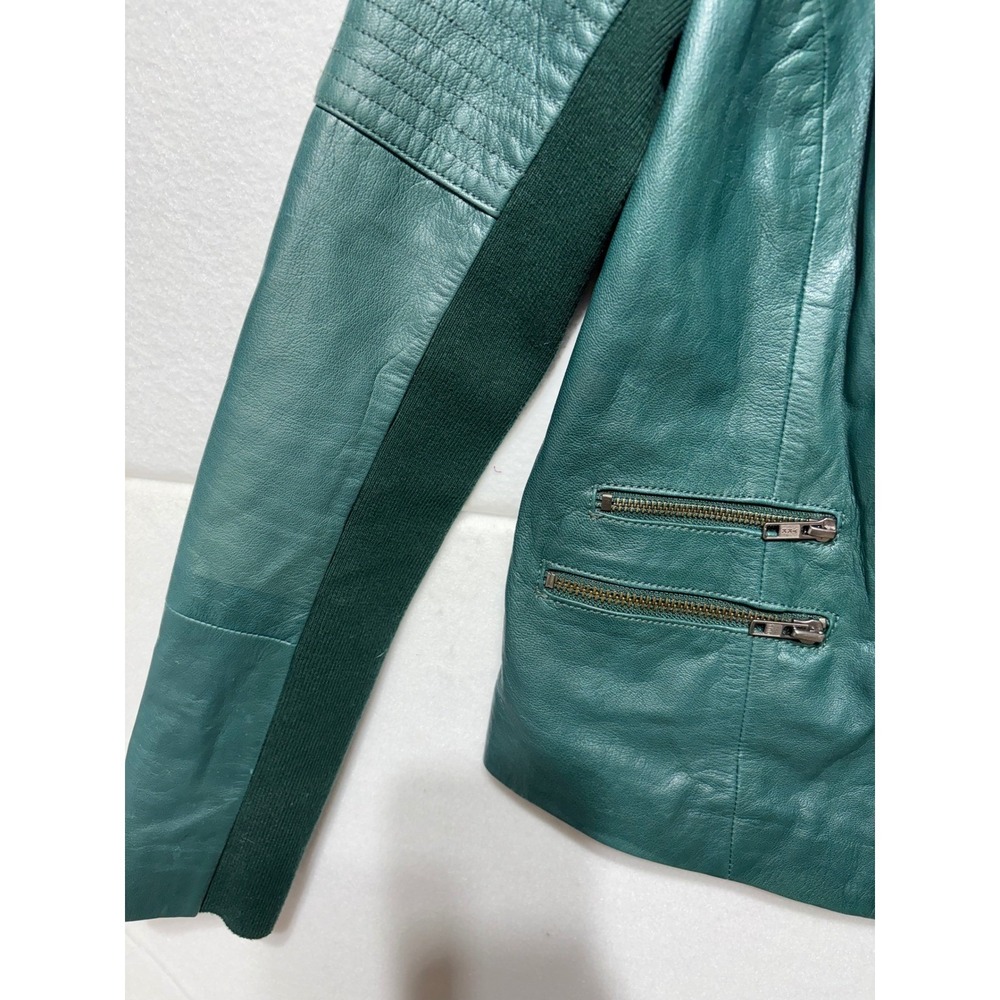 Trouve Emerald Green Leather Moto Jacket Quilted Shoulder Asymmetrical Zip S - Picture 6 of 12